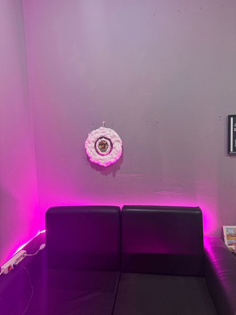sofa with christmas logo